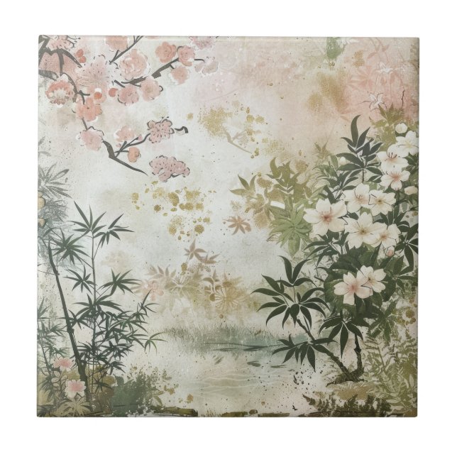 Cherry Blossom Garden Scene (6) Tile (Front)