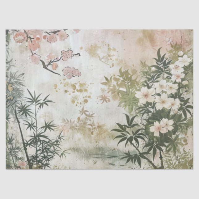 Cherry Blossom Garden Scene (6) Tissue Paper (Front)