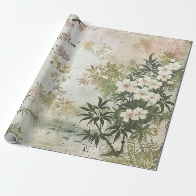 Cherry Blossom Garden Scene (6) Wrapping Paper (Unrolled)