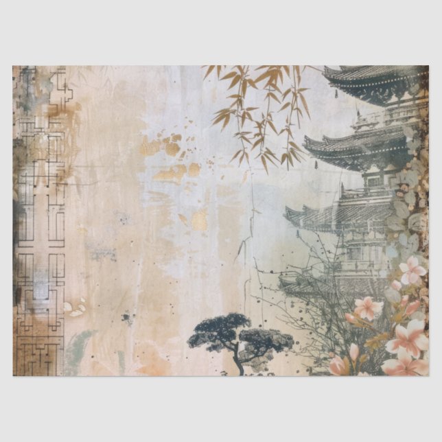 Cherry Blossom Garden Scene (7) Tissue Paper (Front)