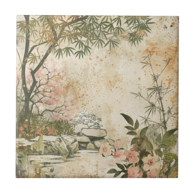 Cherry Blossom Garden Scene (8) Tile (Front)