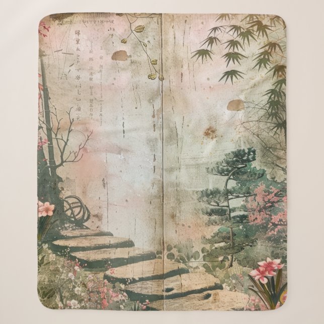 Cherry Blossom Garden Scene (9) Sherpa Blanket (Front)