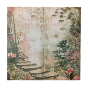 Cherry Blossom Garden Scene (9) Tile
