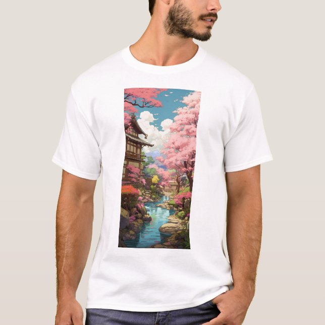 Cherry Blossom Garden - Studio Ghibli Inspired T-S T-Shirt (Front)