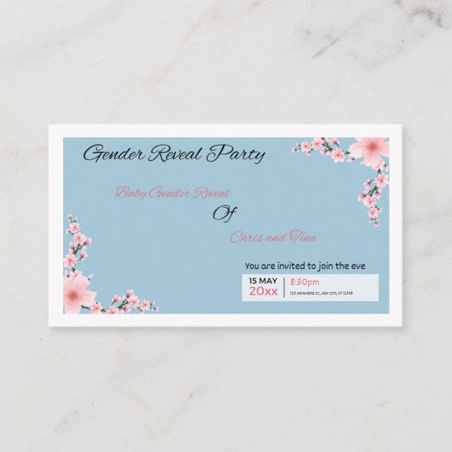 Cherry blossom Gender reveal Card (Front)