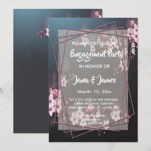 Cherry Blossom Geometric Floral Engagement Invitation