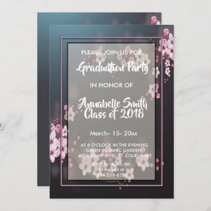 Cherry Blossom Geometric Floral Graduation Invitation