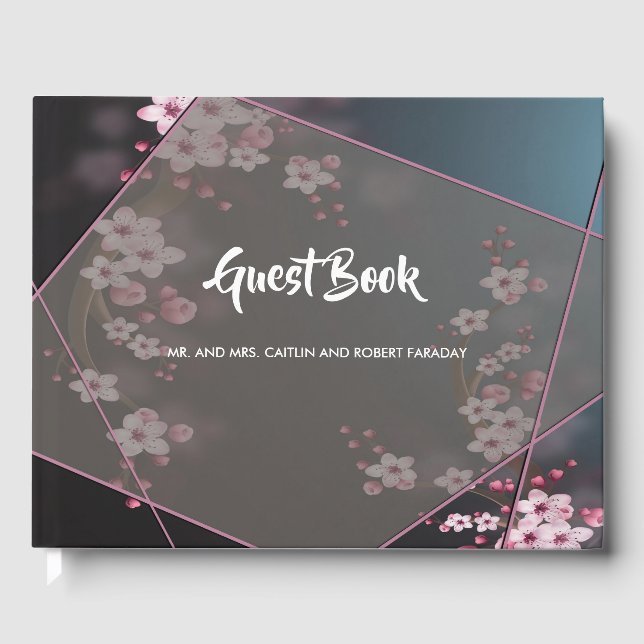 Cherry Blossom Geometric Floral Guest Book (Front)