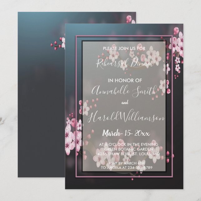 Cherry Blossom Geometric Floral Rehearsal Dinner Invitation (Front/Back)