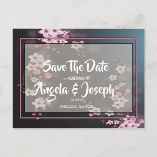Cherry Blossom Geometric Floral Save the Date Announcement Postcard