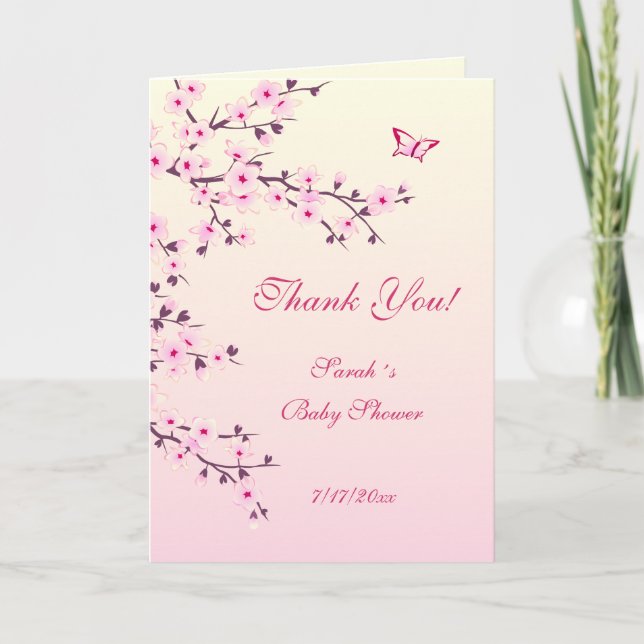 Cherry Blossom Girl Baby Shower  Thank You Card (Front)
