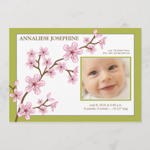 Cherry Blossom Girl Birth Announcement : baby lime