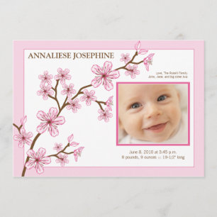 Cherry Blossom Girl Birth Announcement : baby pink