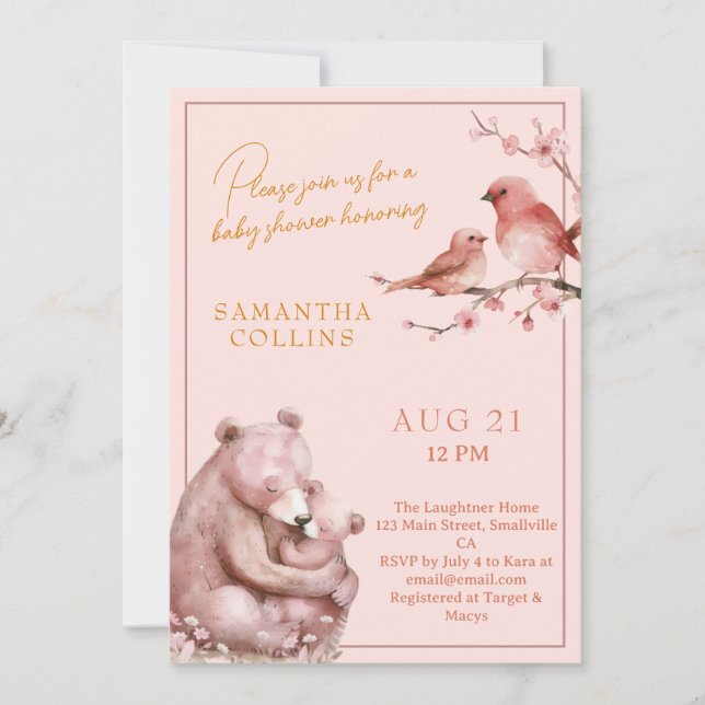 Cherry Blossom Girl Woodland Baby Shower Invitation (Front)