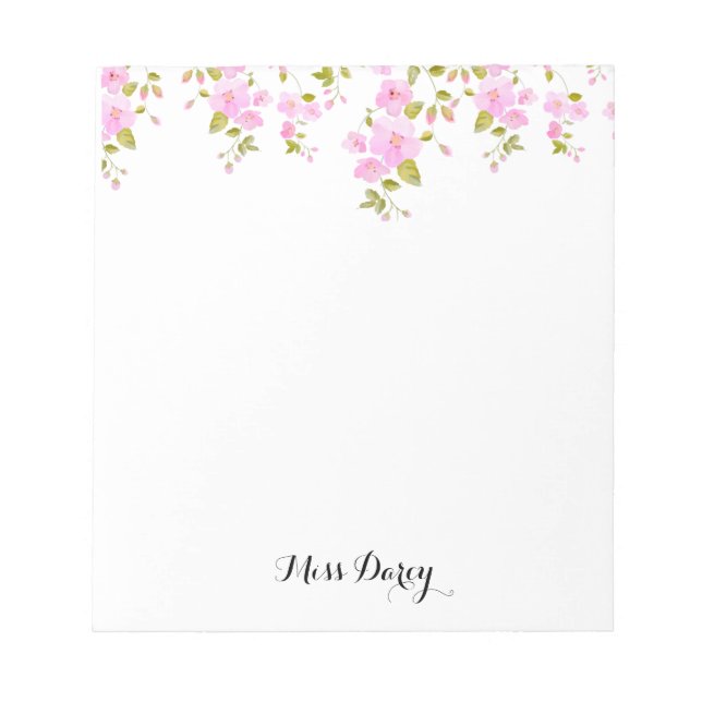 Cherry Blossom Girly Pink Floral Custom  Notepad (Front)