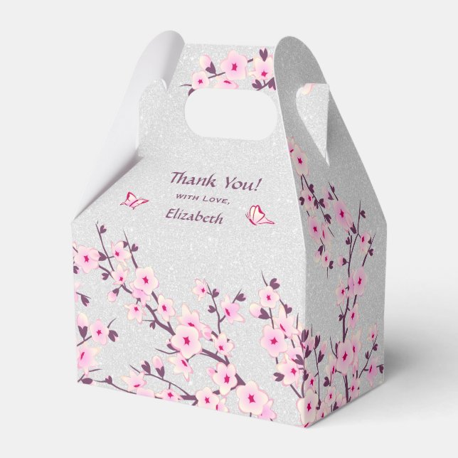 Cherry Blossom  Glitter Custom Thank You Favour Bo Favour Box (Front Side)