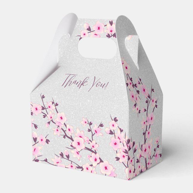 Cherry Blossom  Glitter Custom Thank You Favour Box (Front Side)