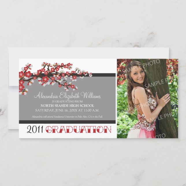 Cherry Blossom Graduation Announcement (black) (Front)