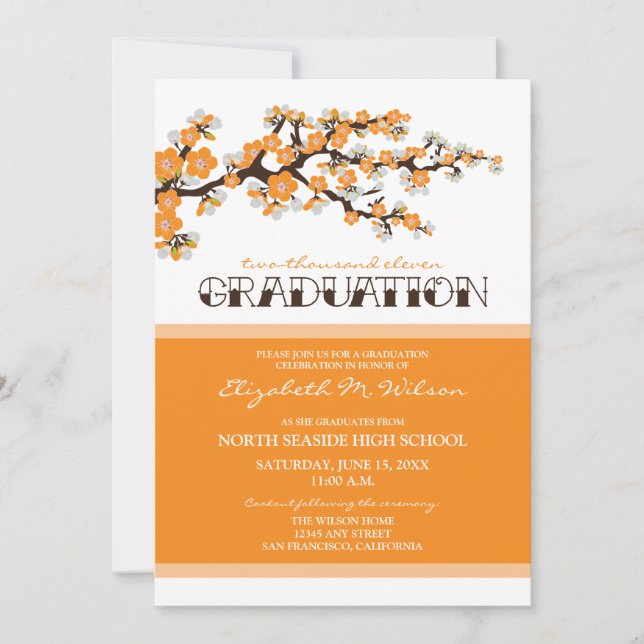Cherry Blossom Graduation Announcement (orange) (Front)