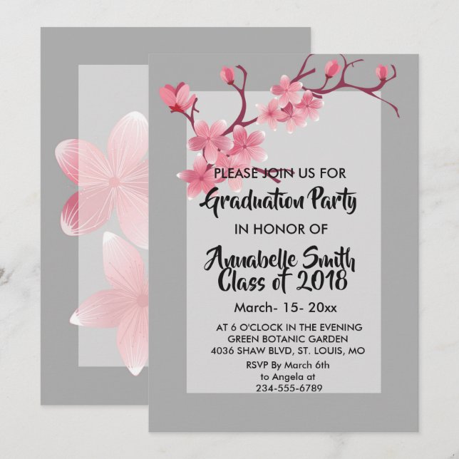 Cherry Blossom   Graduation Invitation (Front/Back)