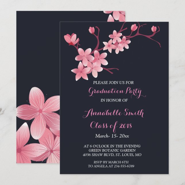 Cherry Blossom  Graduation Party Invitation (Front/Back)