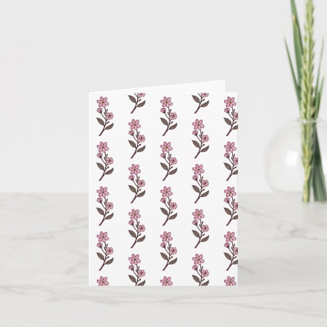 Cherry Blossom Greetings Card - White Pattern (Front)