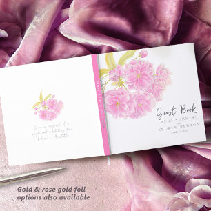 Cherry blossom hand watercolor wedding guest book