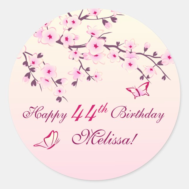 Cherry Blossom Happy Birthday Classic Round Sticker (Front)