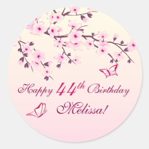 Cherry Blossom Happy Birthday Classic Round Sticker