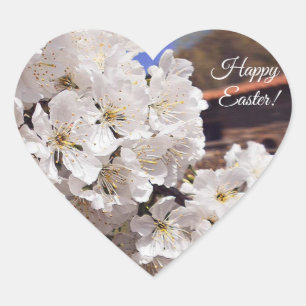 Cherry Blossom. Happy Easter. Heart Sticker