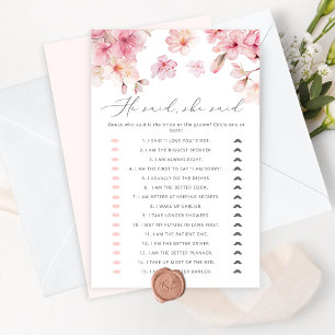 Cherry blossom He said she said bridal shower game