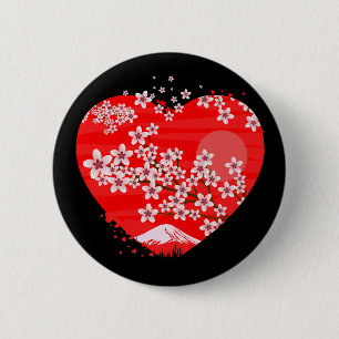 Cherry Blossom Heart 6 Cm Round Badge