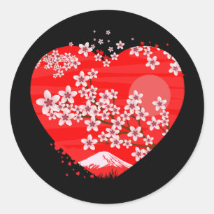 Cherry Blossom Heart Classic Round Sticker