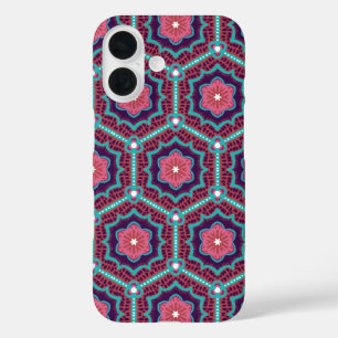 Cherry Blossom Hexagons - Pink Flower Floral Quilt iPhone 16 Case