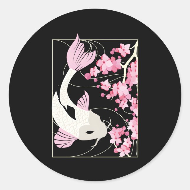 Cherry Blossom I Japanese Fish I Koi Carp Classic Round Sticker (Front)