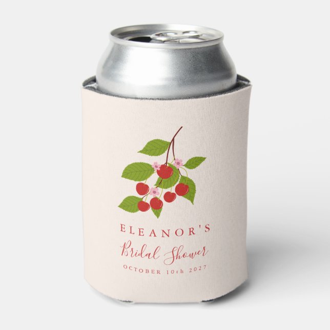 Cherry Blossom Illustrated Cream Bridal Shower Can Cooler (Can Front)