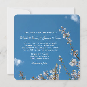 cherry blossom in blue sky wedding invitations. invitation