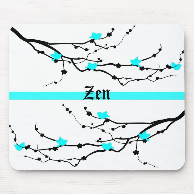 Cherry Blossom in Bright Powder Blue & Zen Mouse Mat (Front)