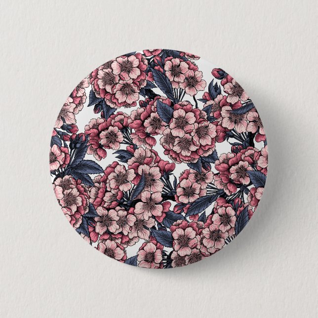Cherry blossom in pink and blue 6 cm round badge (Front)