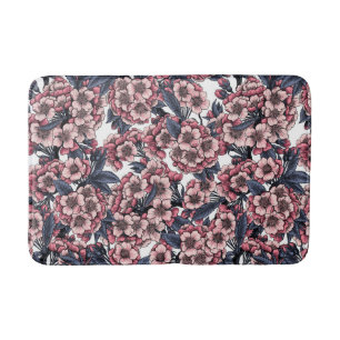 Cherry blossom in pink and blue bath mat