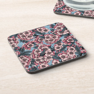 Cherry blossom in pink and blue coaster