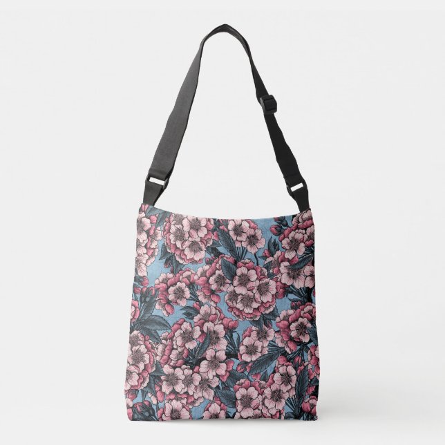 Cherry blossom in pink and blue crossbody bag (Front)