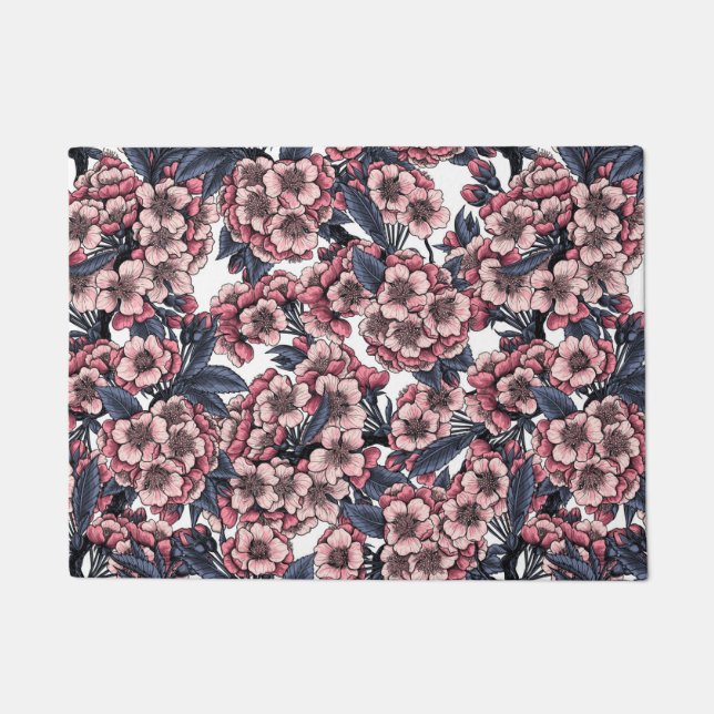 Cherry blossom in pink and blue doormat (Front)