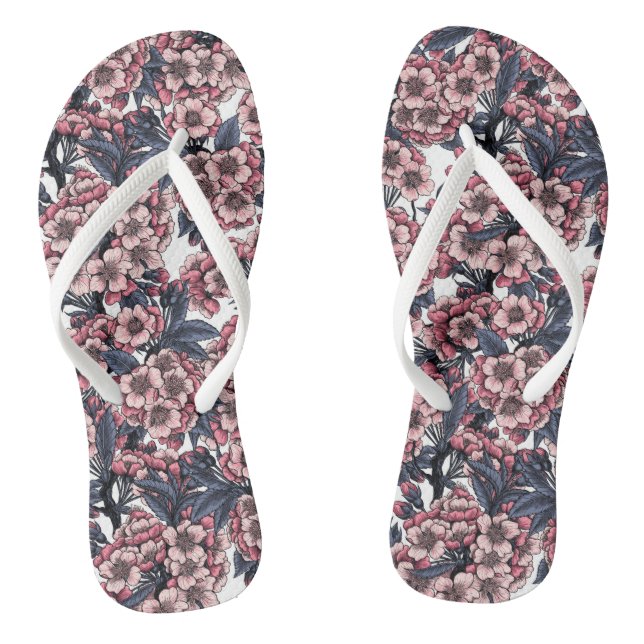 Cherry blossom in pink and blue flip flops (Footbed)