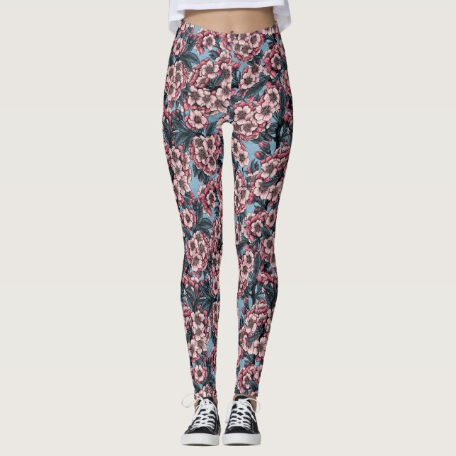 Cherry blossom in pink and blue leggings (Front)