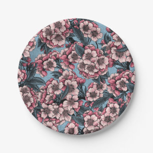Cherry blossom in pink and blue paper plate