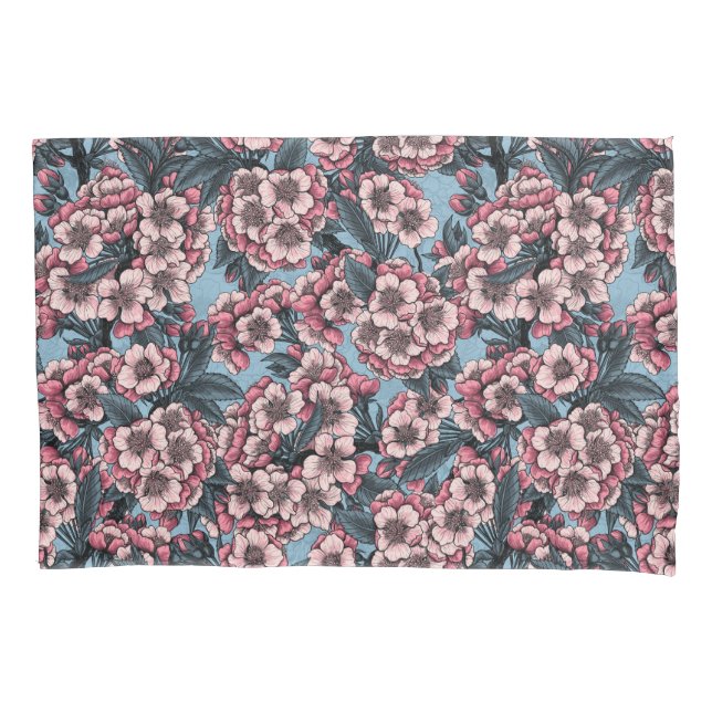 Cherry blossom in pink and blue pillowcase (Front-Left)