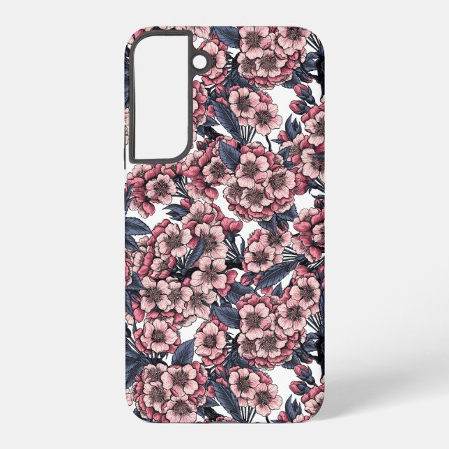 Cherry blossom in pink and blue samsung galaxy s22+ case (Back)