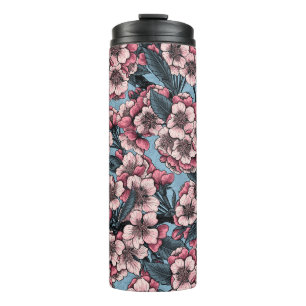 Cherry blossom in pink and blue thermal tumbler