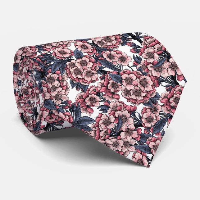 Cherry blossom in pink and blue tie (Rolled)